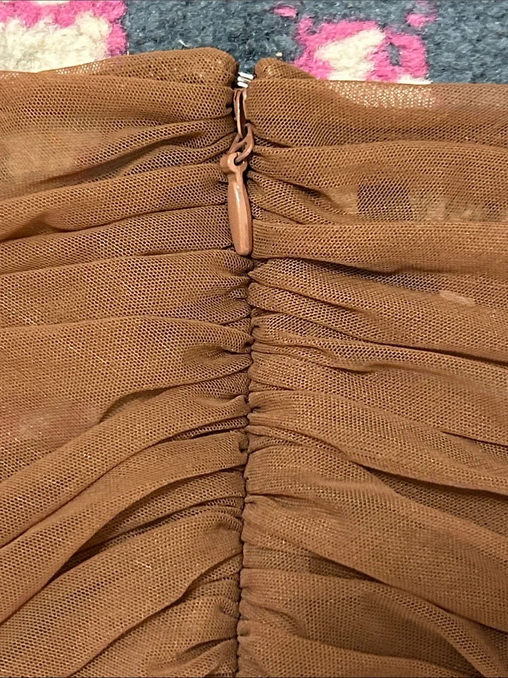 House Of CB Emme Mocha Ruched Chiffon Puff Sleeve Bodysuit Top Size Large